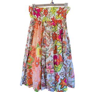 Papillio 1 Colorful Floral Patchwork Skirt Smocked‎ Waist & Lining M cottagecore